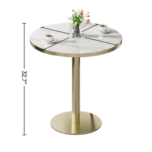 Round Bistro Dining Table 31.5" Sintered Stone Top Metal Pedestal Base