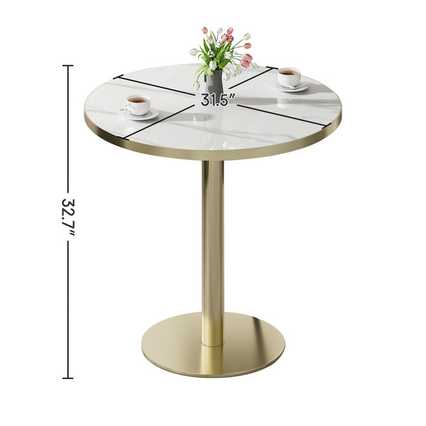 Round Bistro Dining Table 31.5" Sintered Stone Top Metal Pedestal Base
