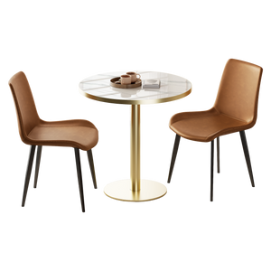 Round Bistro Dining Table 31.5" Sintered Stone Top Metal Pedestal Base