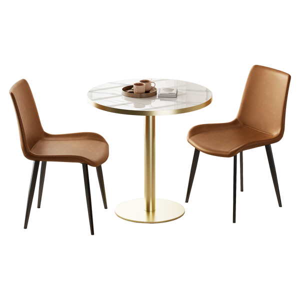Round Bistro Dining Table 31.5" Sintered Stone Top Metal Pedestal Base