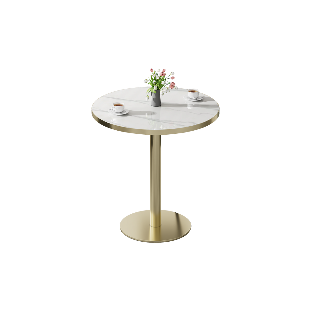 Round Bistro Dining Table 31.5" Sintered Stone Top Metal Pedestal Base