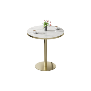 Round Bistro Dining Table 31.5" Sintered Stone Top Metal Pedestal Base