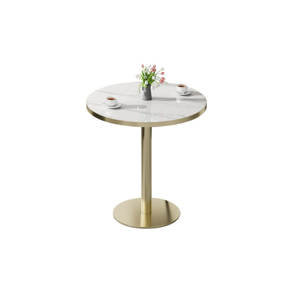 Round Bistro Dining Table 31.5" Sintered Stone Top Metal Pedestal Base