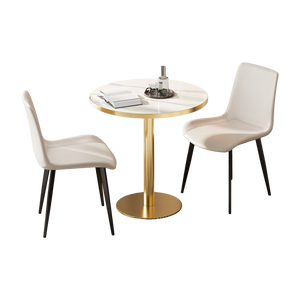Round Bistro Dining Table 31.5" Sintered Stone Top Metal Pedestal Base