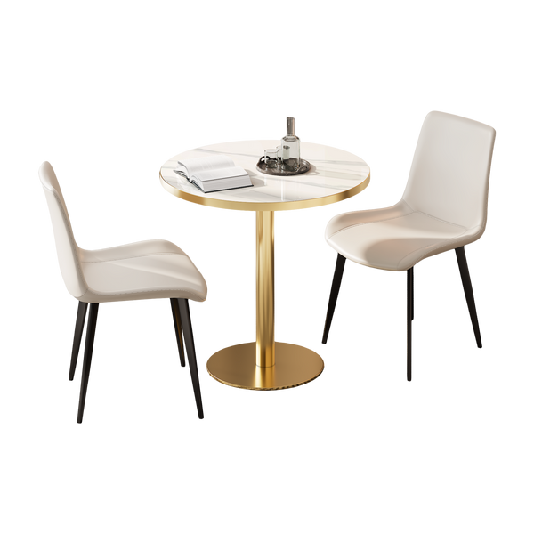 Round Bistro Dining Table 31.5" Sintered Stone Top Metal Pedestal Base