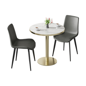 Round Bistro Dining Table 31.5" Sintered Stone Top Metal Pedestal Base