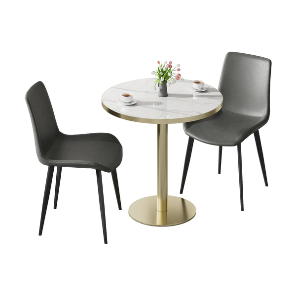 Round Bistro Dining Table 31.5" Sintered Stone Top Metal Pedestal Base