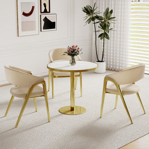Round Bistro Dining Table 31.5" Sintered Stone Top Metal Pedestal Base