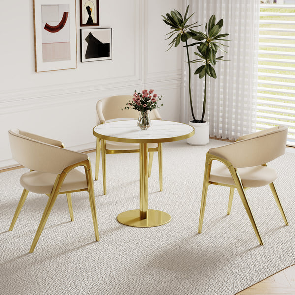 Round Bistro Dining Table 31.5" Sintered Stone Top Metal Pedestal Base