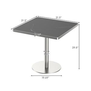 Square Bistro Dining Table 31.5" Sintered Stone Top Metal Pedestal Base