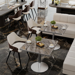 Square Bistro Dining Table 31.5" Sintered Stone Top Metal Pedestal Base