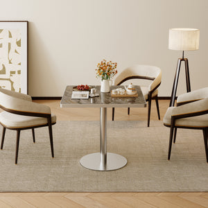 Square Bistro Dining Table 31.5" Sintered Stone Top Metal Pedestal Base
