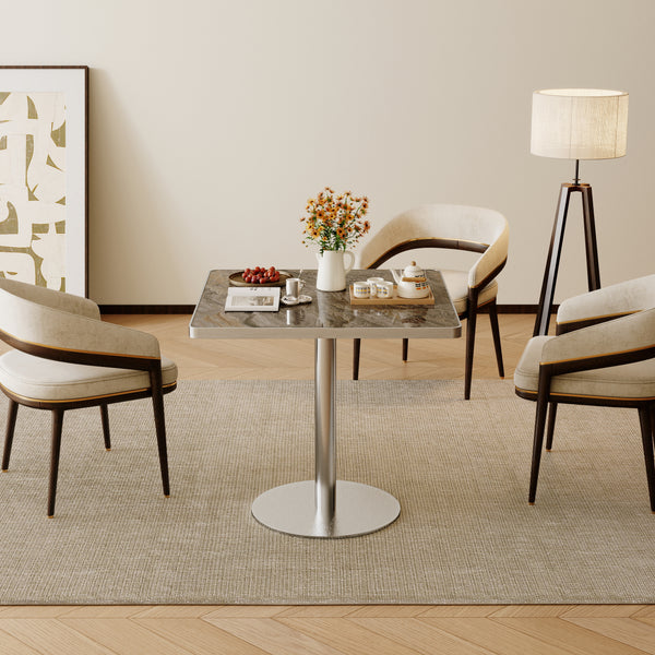Square Bistro Dining Table 31.5" Sintered Stone Top Metal Pedestal Base